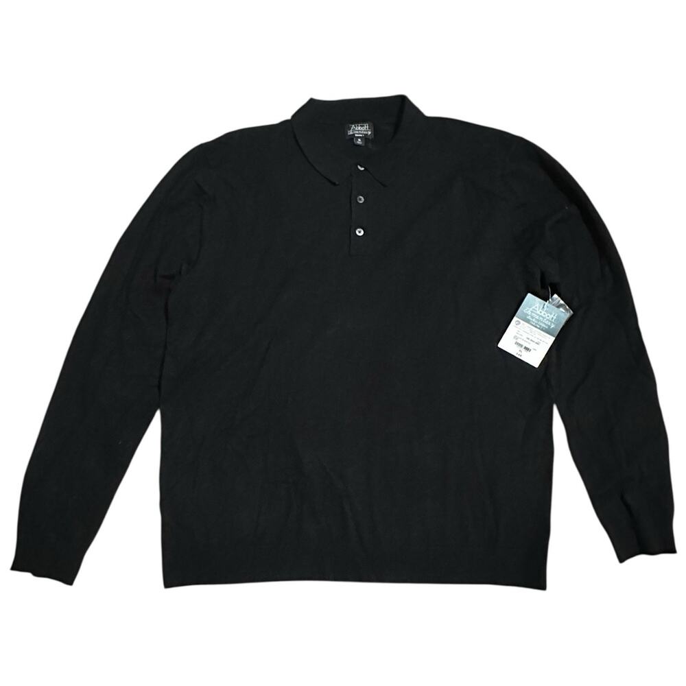 Black Knit Long Sleeve Polo Shirt Men’s L NWT Casual Golf Business‎ Minimalist